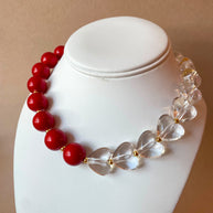 Red & Clear Ceramic Balls and Hearts Pattern Necklace