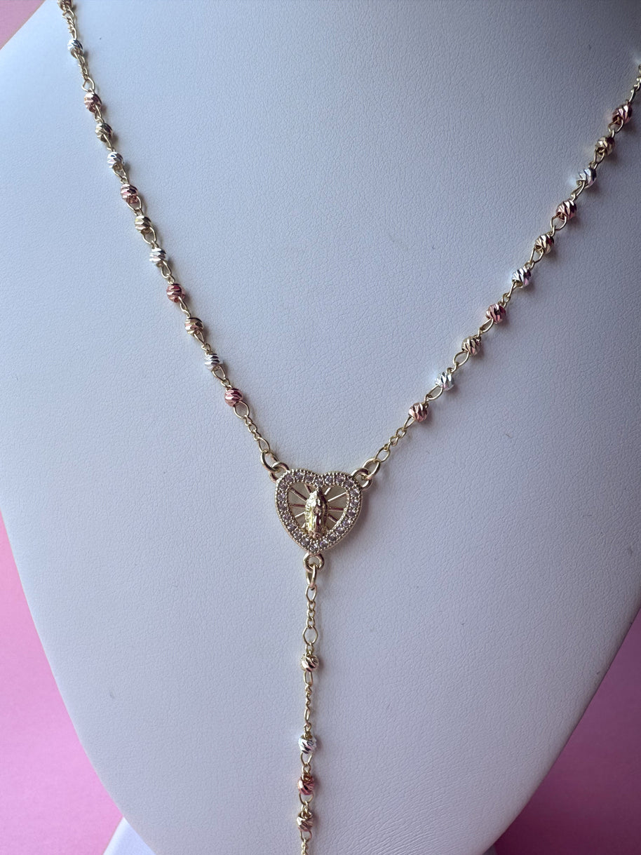 Guadalupe Heart Shape 3 Gold Rosary