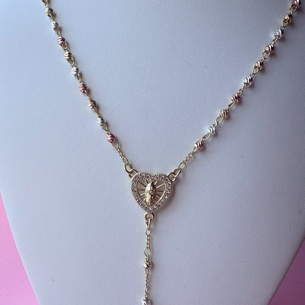 Guadalupe Heart Shape 3 Gold Rosary