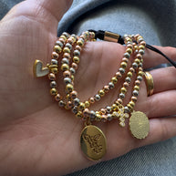 St Miguel Religious Charms in 3 Gold Adjustable Bracelet