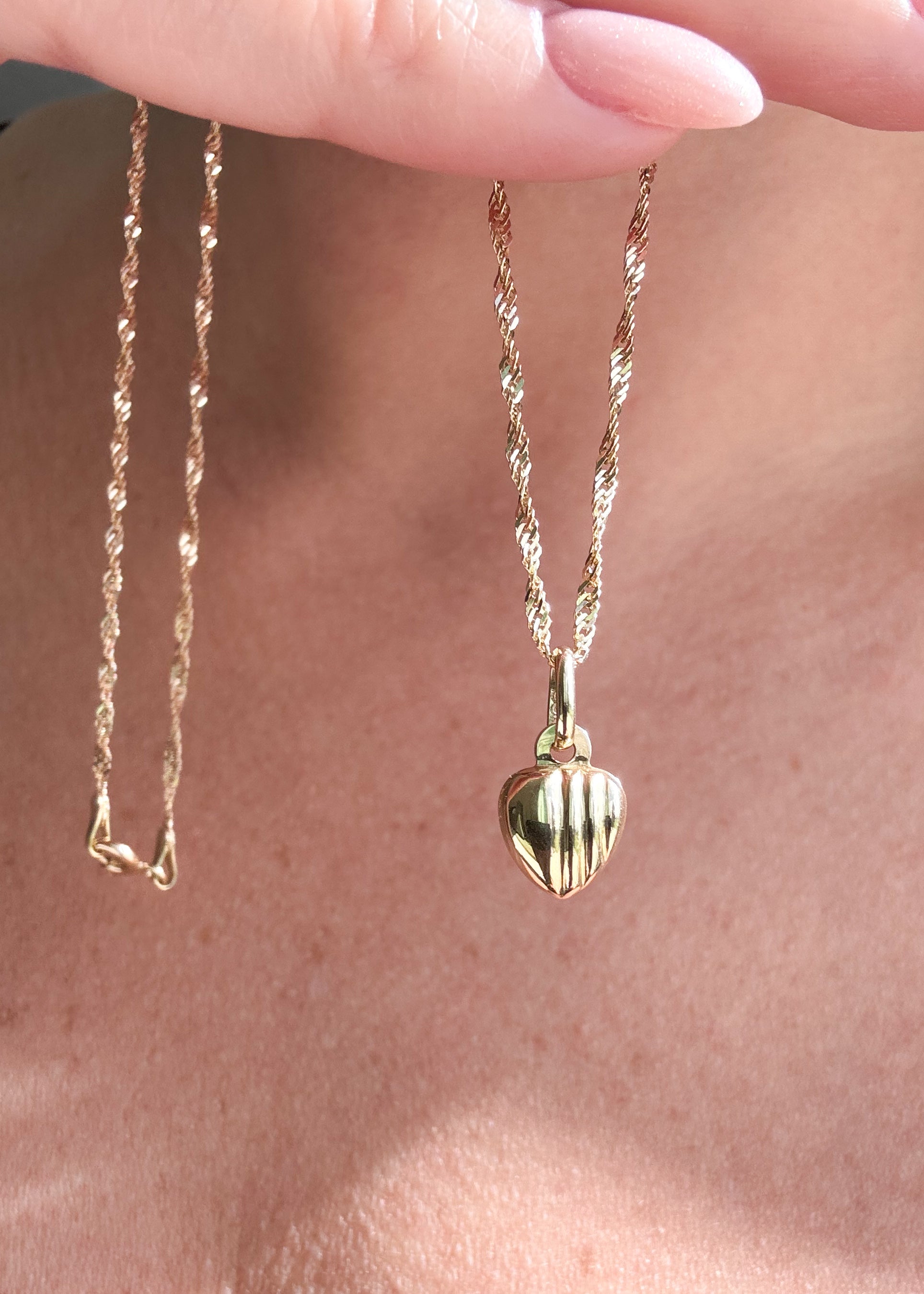 Singapure Chain 14k Solid Gold Necklace with little heart