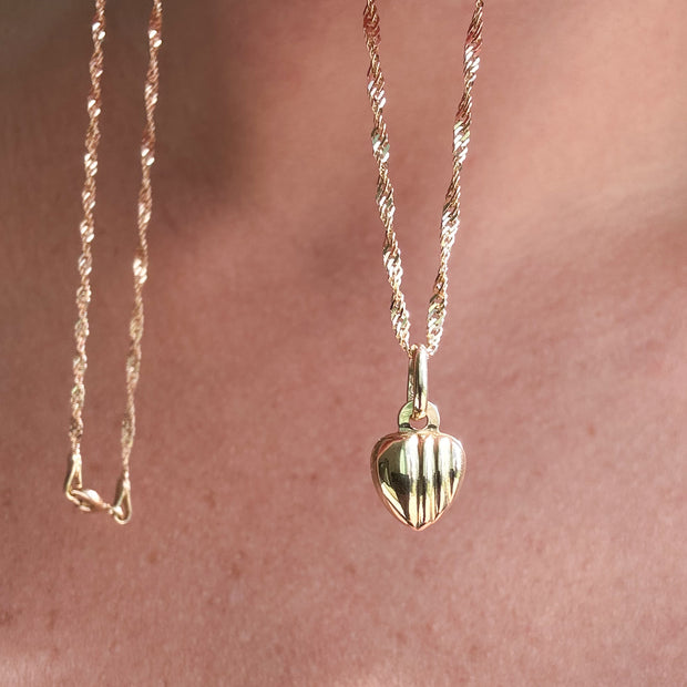 Singapure Chain 14k Solid Gold Necklace with little heart
