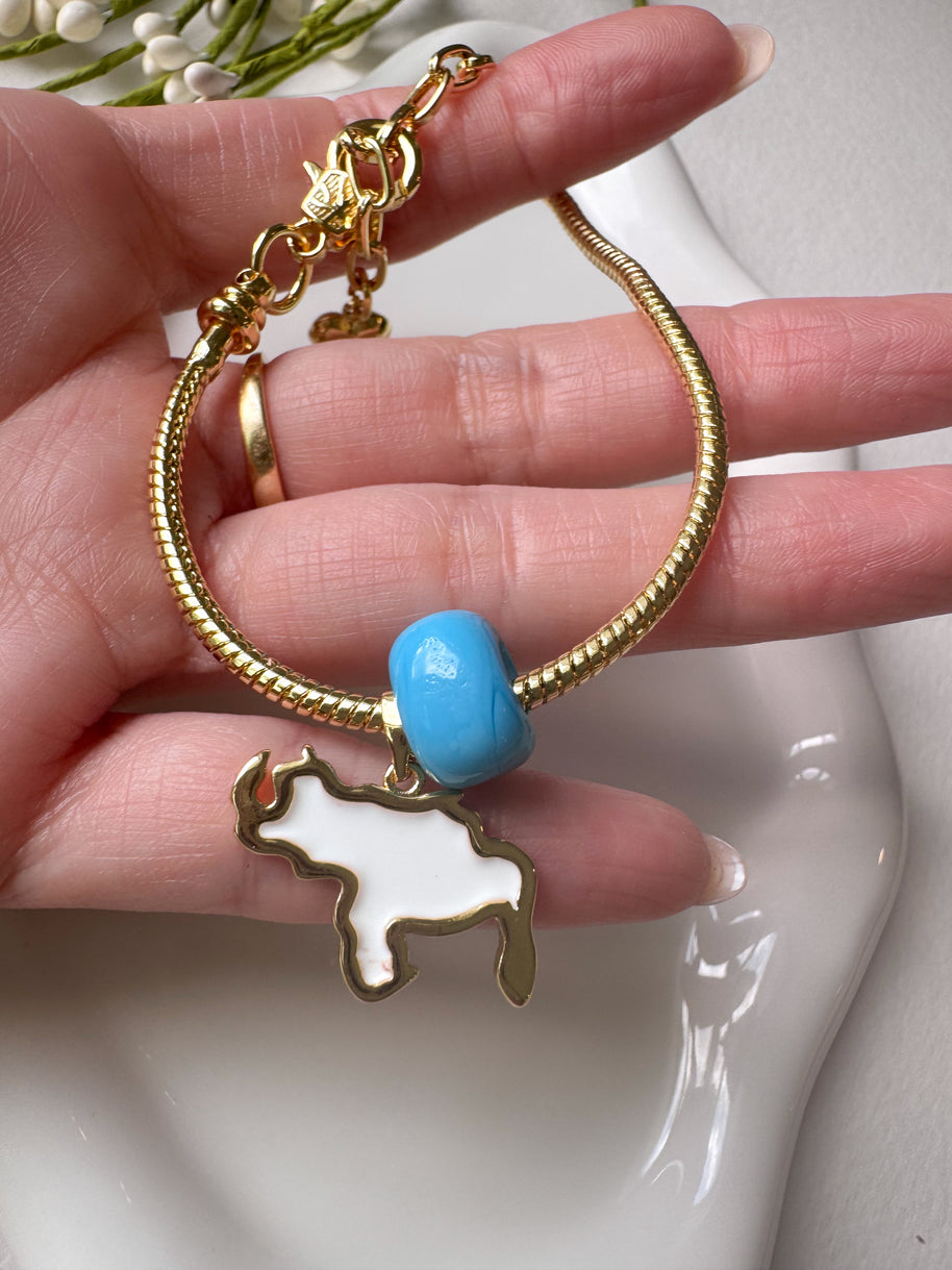 White Venezuela Map & Blue Tuerca Bracelet