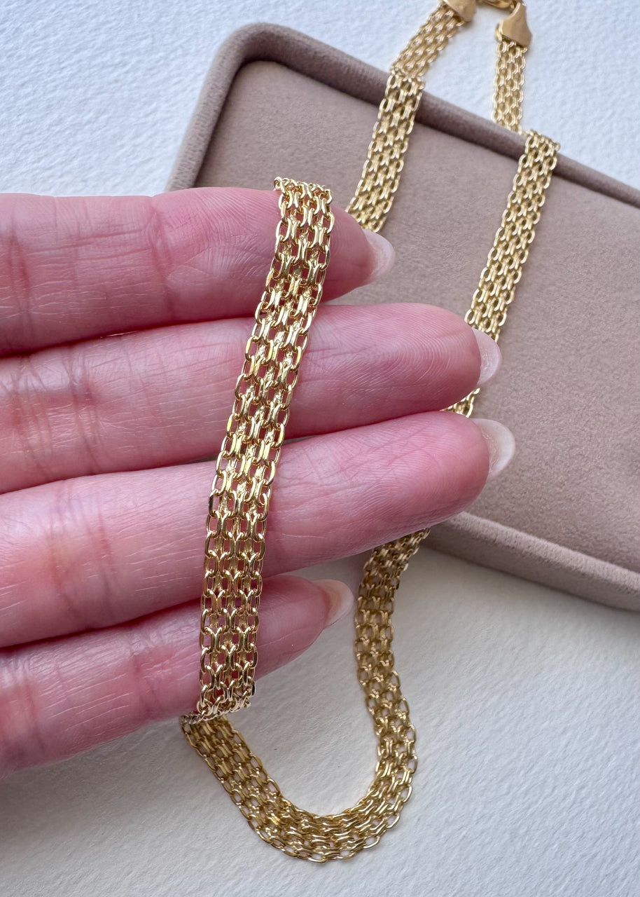 Chinese Fabric Bismark Chain 18k Solid Gold Necklace