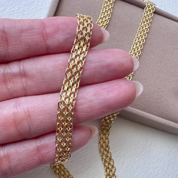 Chinese Fabric Bismark Chain 18k Solid Gold Necklace