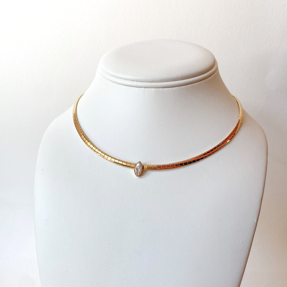 Golden Single Zircon Choker Steel Necklace