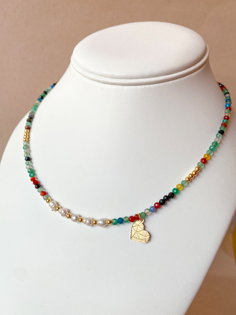 Multicolor Beads Crystal and Pearls Necklace