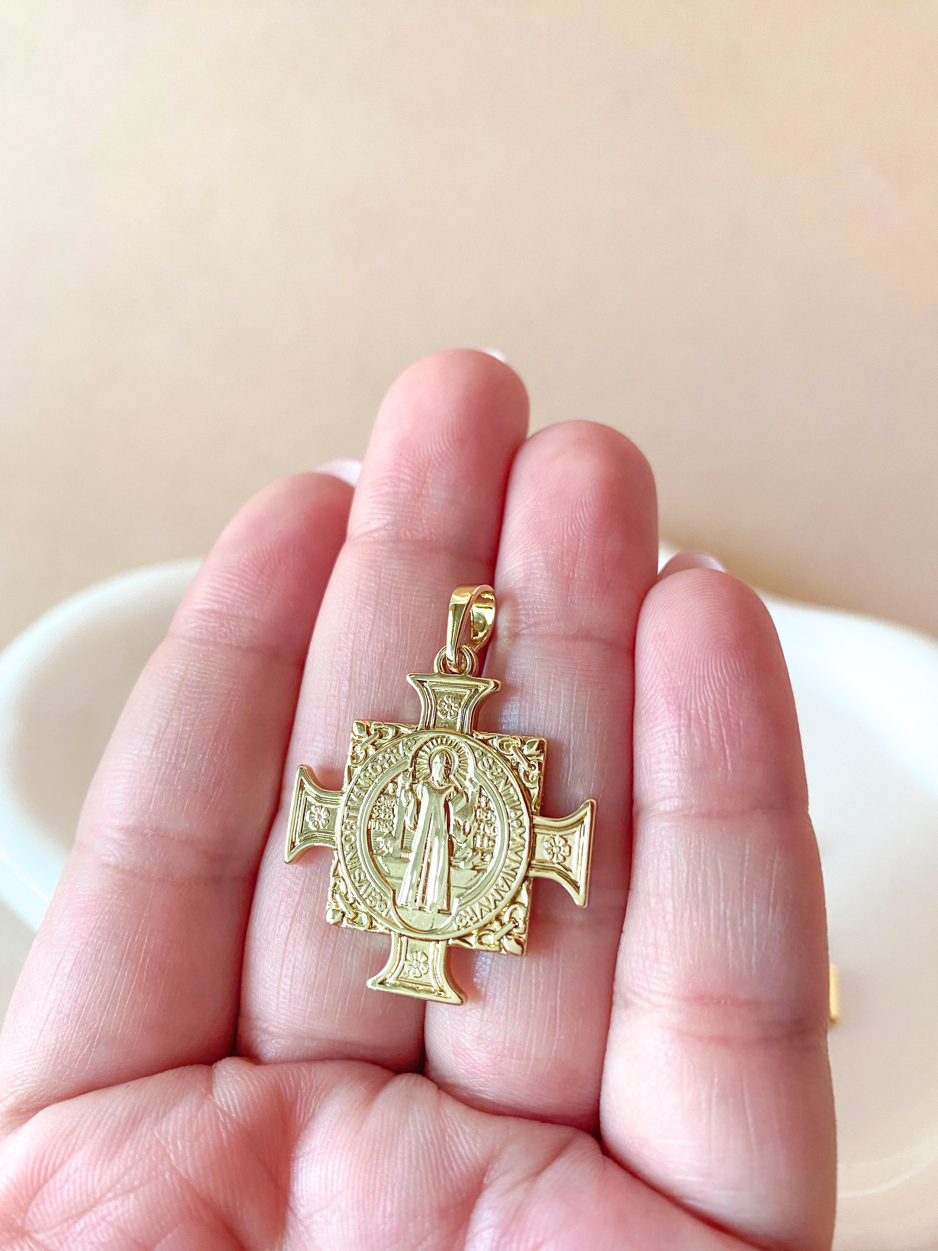 Big St Benedict Golden Cross Charm Medal