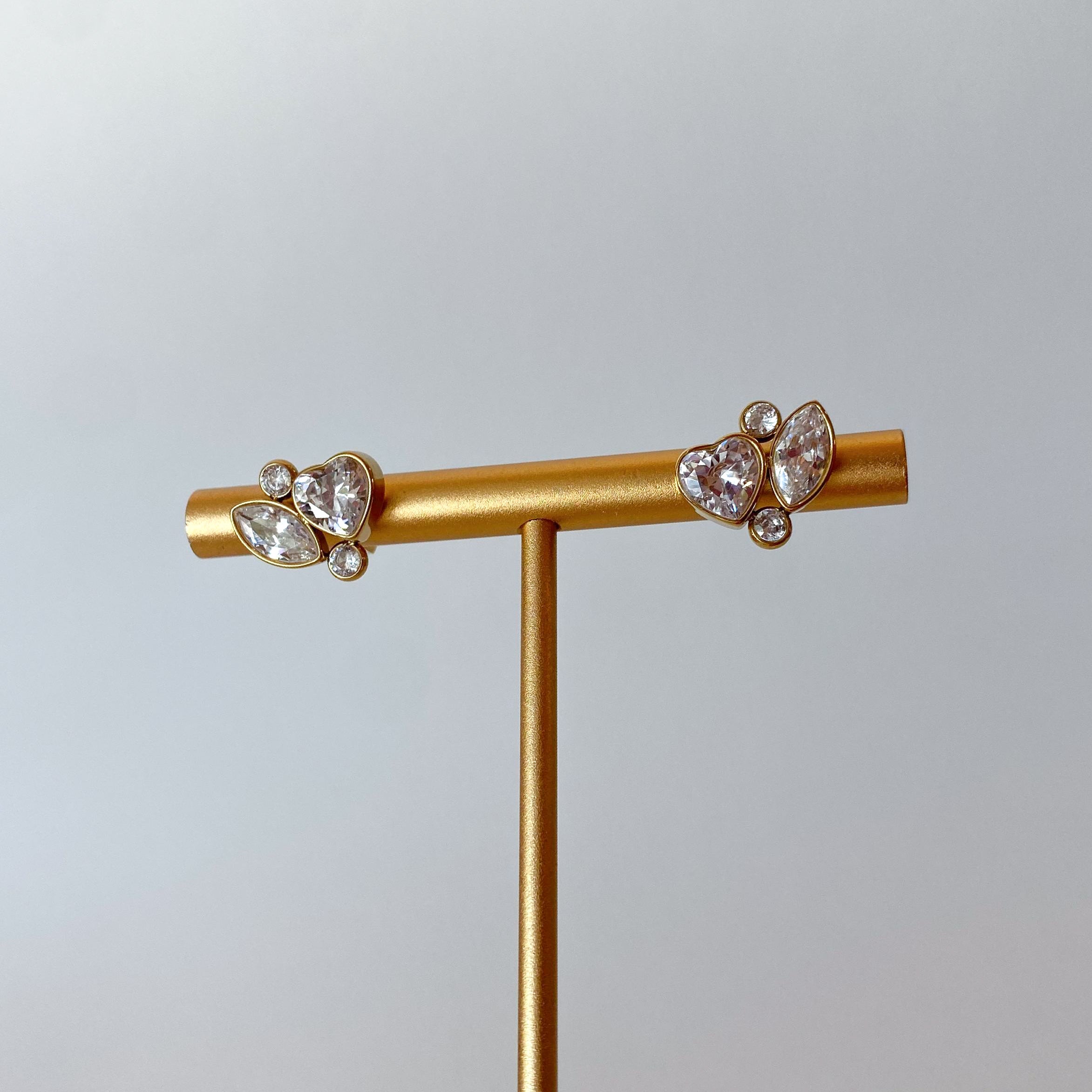 Golden Zircons Heart Style Necklace or Earrings