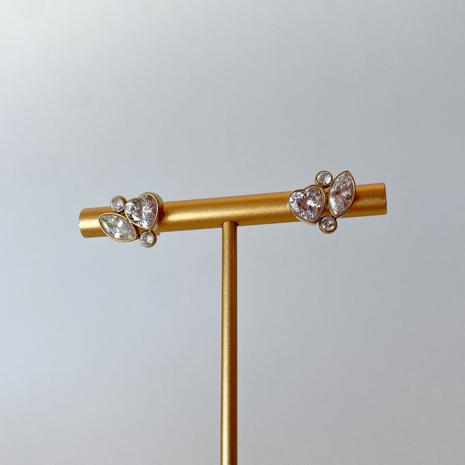 Golden Zircons Heart Style Necklace or Earrings