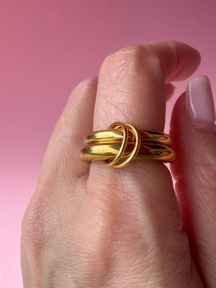 Anillo doble dorado plain acero