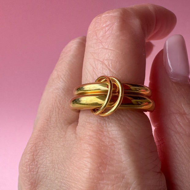 Anillo doble dorado plain acero