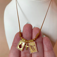 Jesus Heart and St Miguel Scapular Leather Necklace
