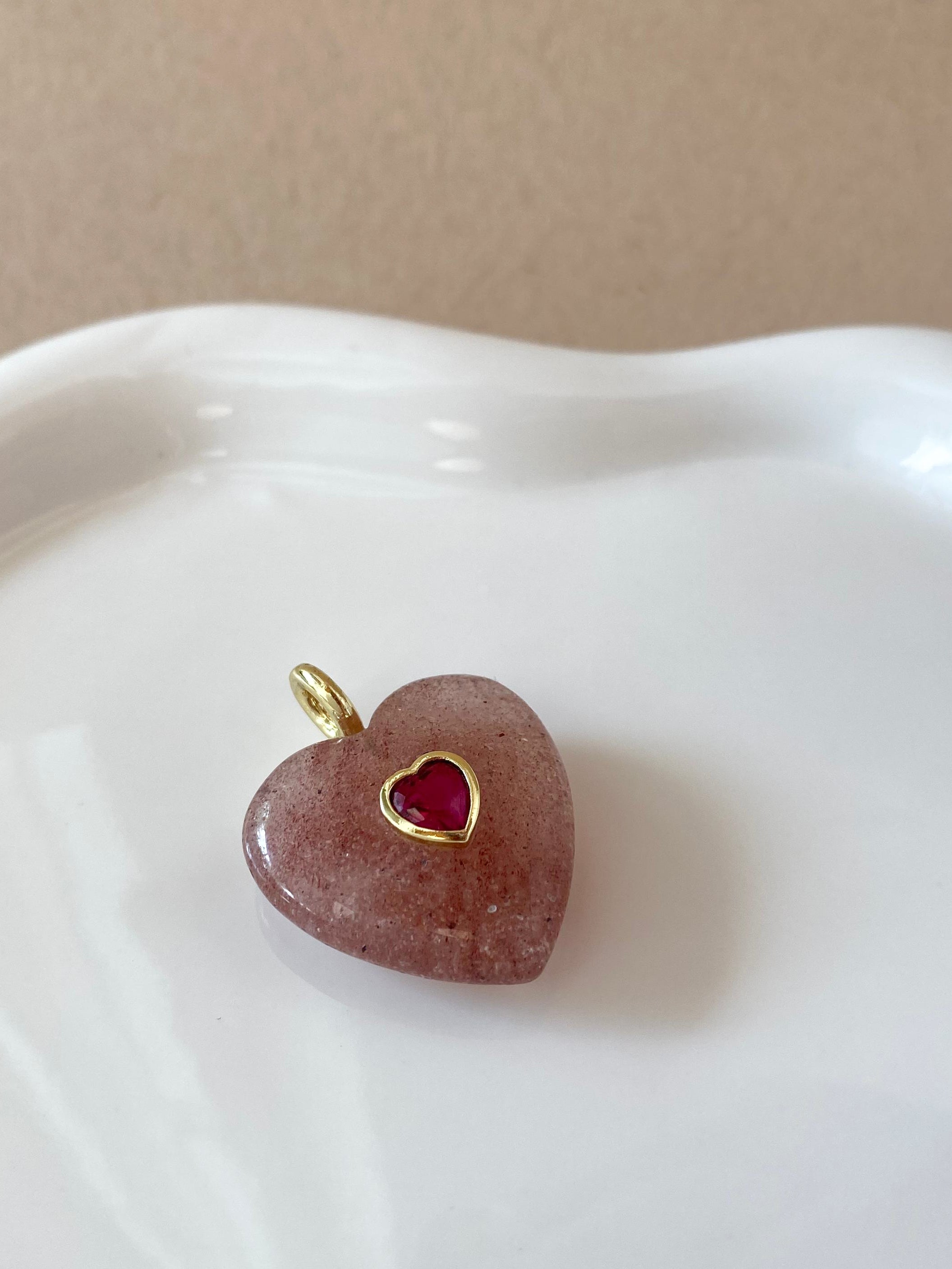 Strawberry Quartz Stone Heart Shape Charm