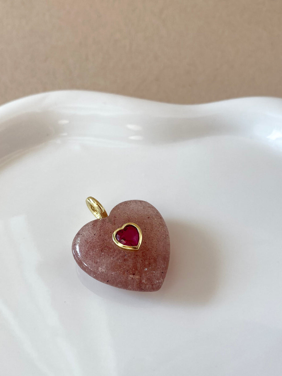 Strawberry Quartz Stone Heart Shape Charm
