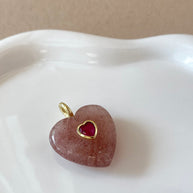 Strawberry Quartz Stone Heart Shape Charm