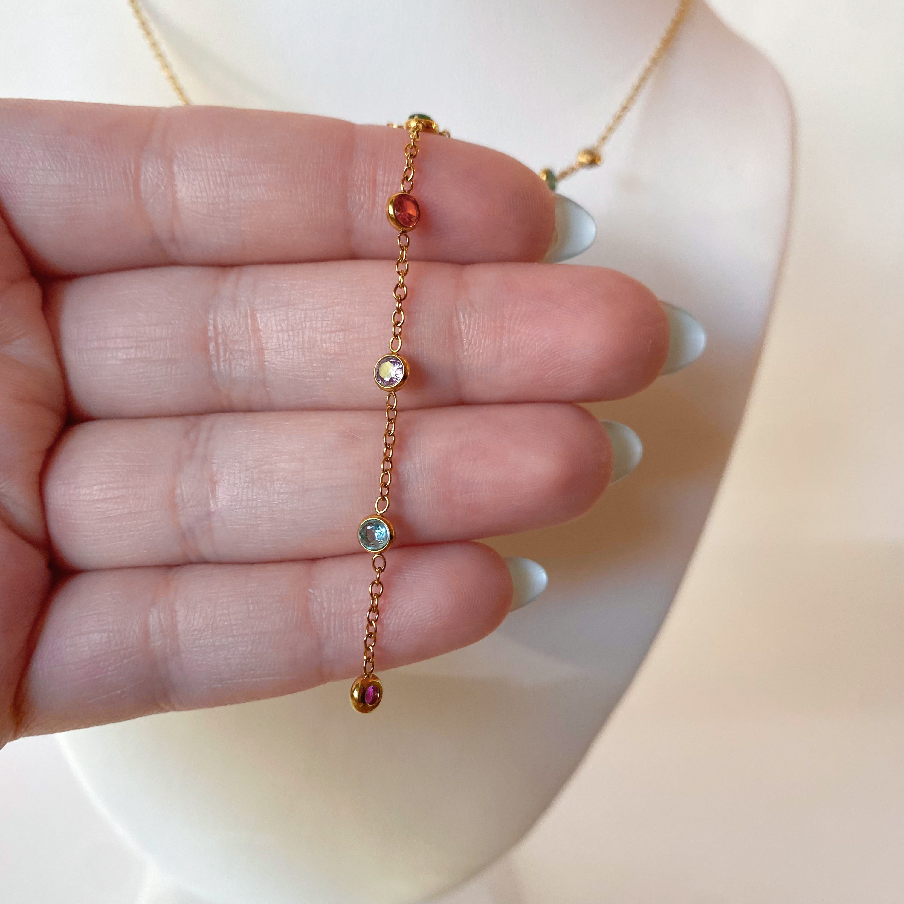 Gold Rainbow Crystals Steel Necklace