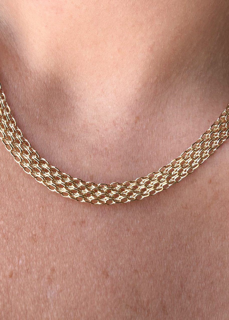 Chinese Fabric Bismark Chain 18k Solid Gold Necklace