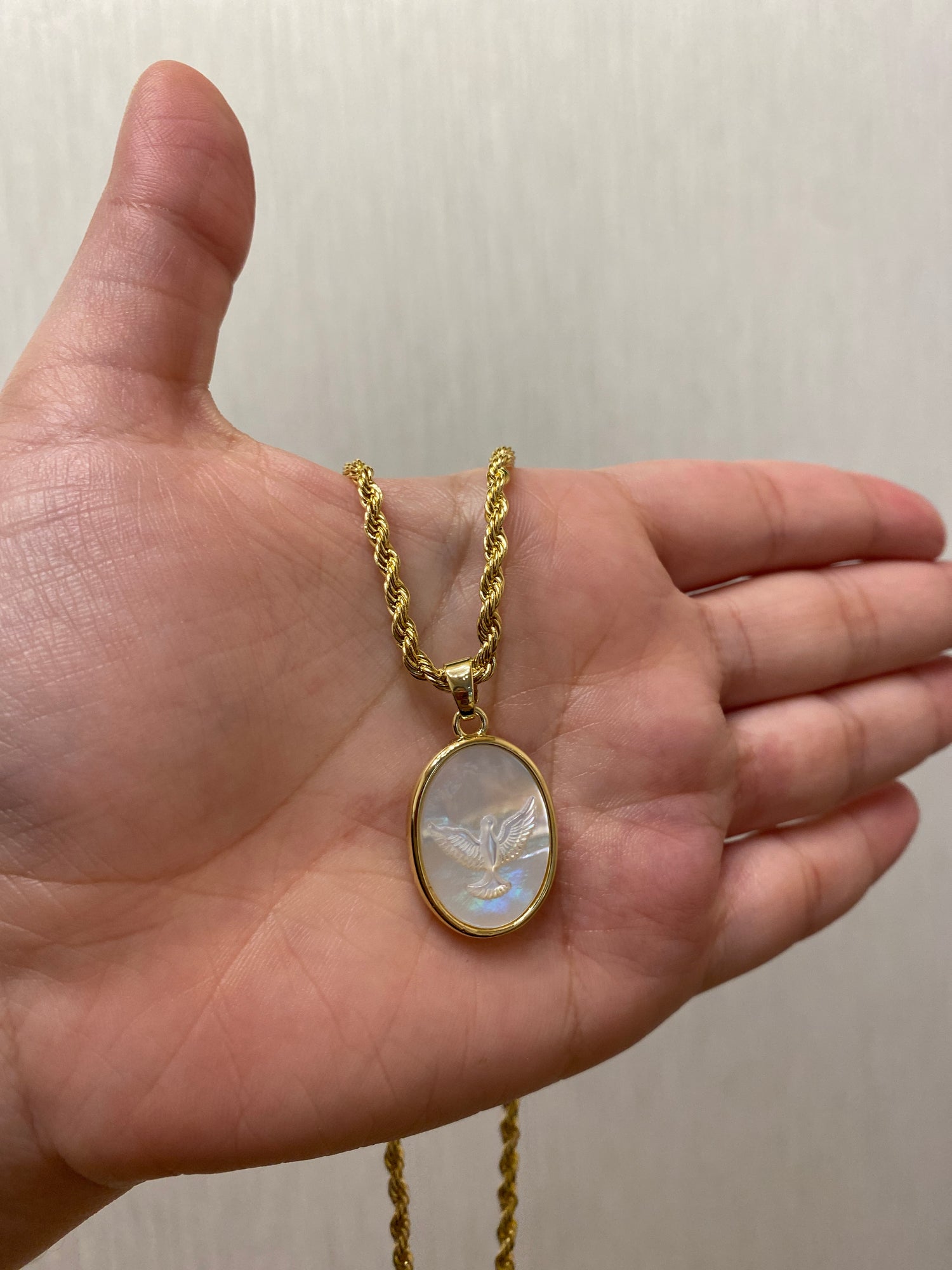 Holy Spirit Classic Medal Mother of Pearl Necklace