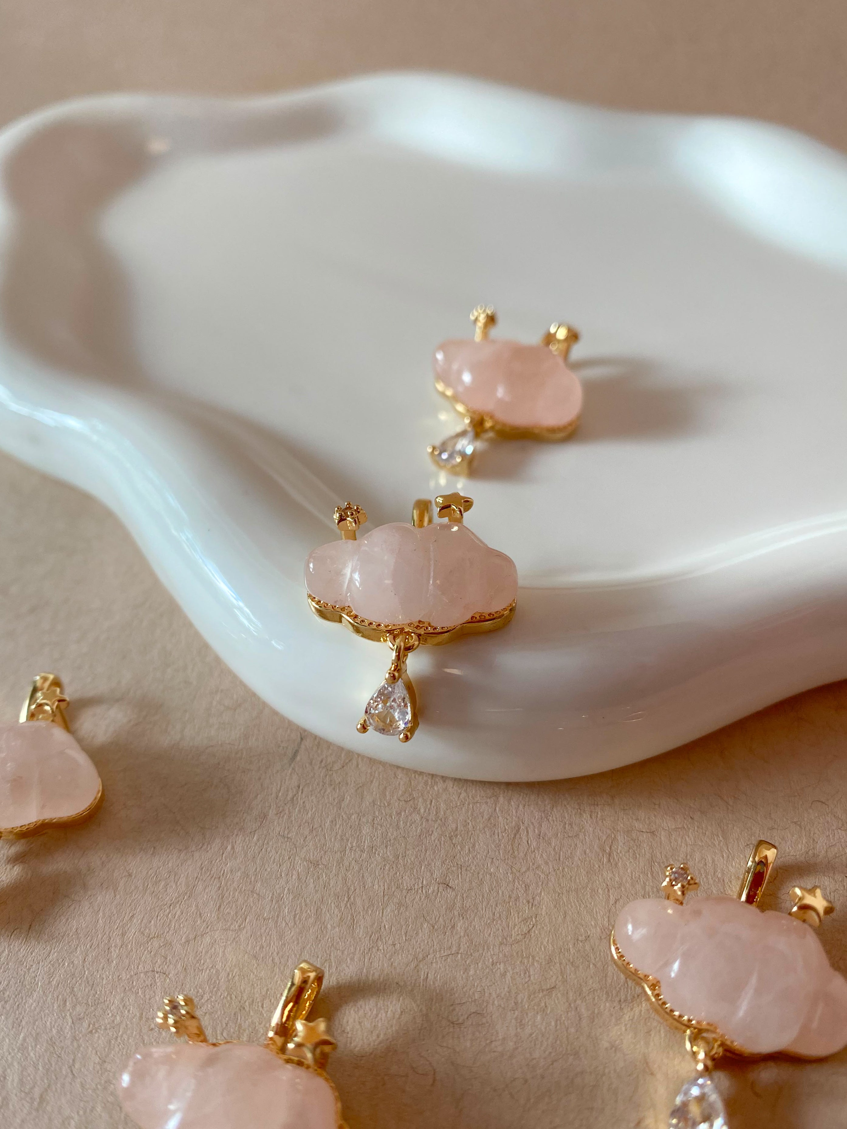 Cloud and Raindrop Rose Quartz Crystal Charm