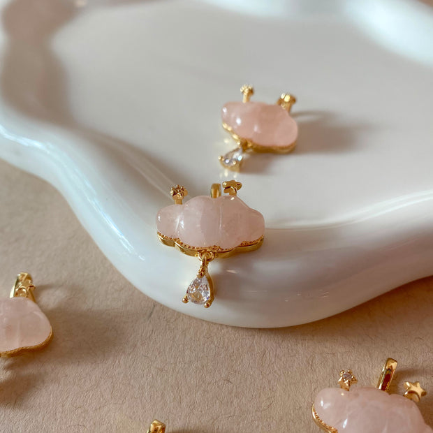 Cloud and Raindrop Rose Quartz Crystal Charm
