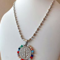 Silver St. Benedict Crystal Medal Necklaces