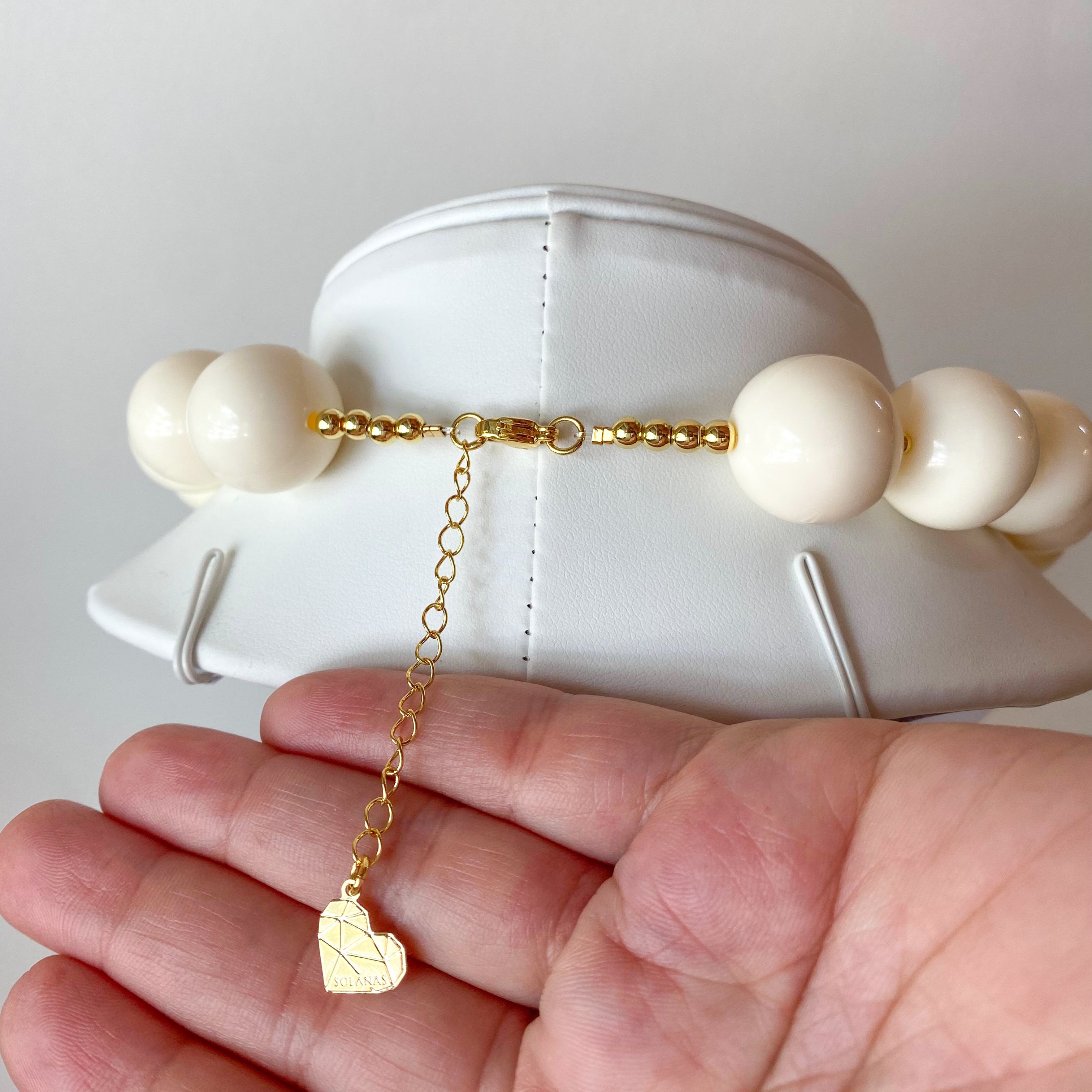 Acrylic White Gumball Bead with Light Blue Heart Necklace