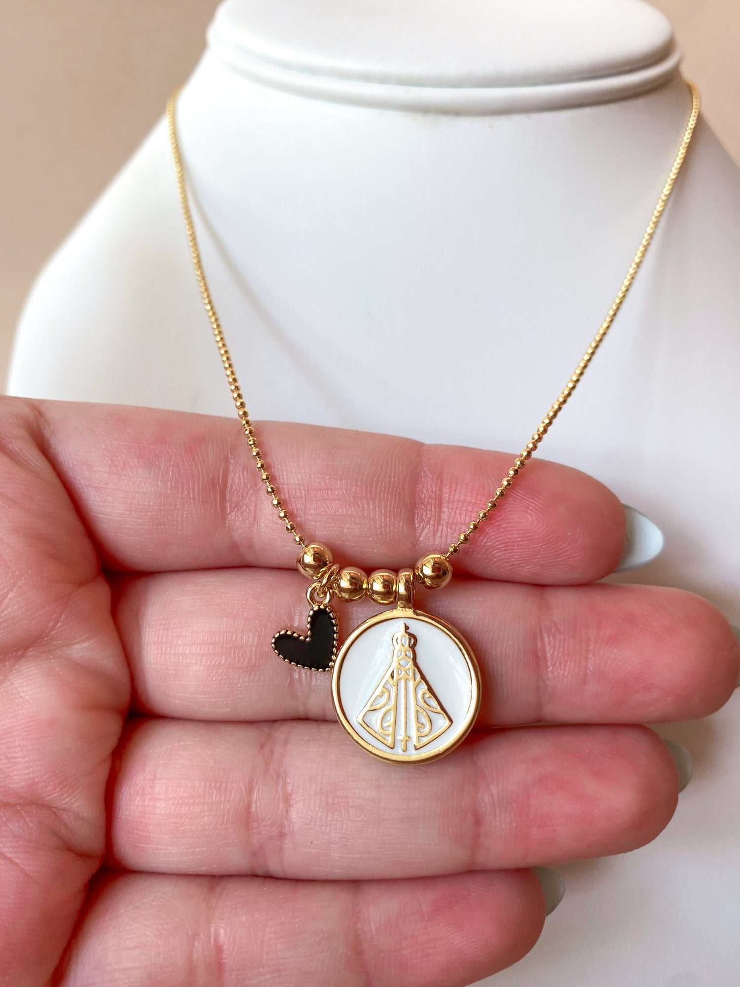 Virgin of the Valley Black Heart Adjustable Necklace