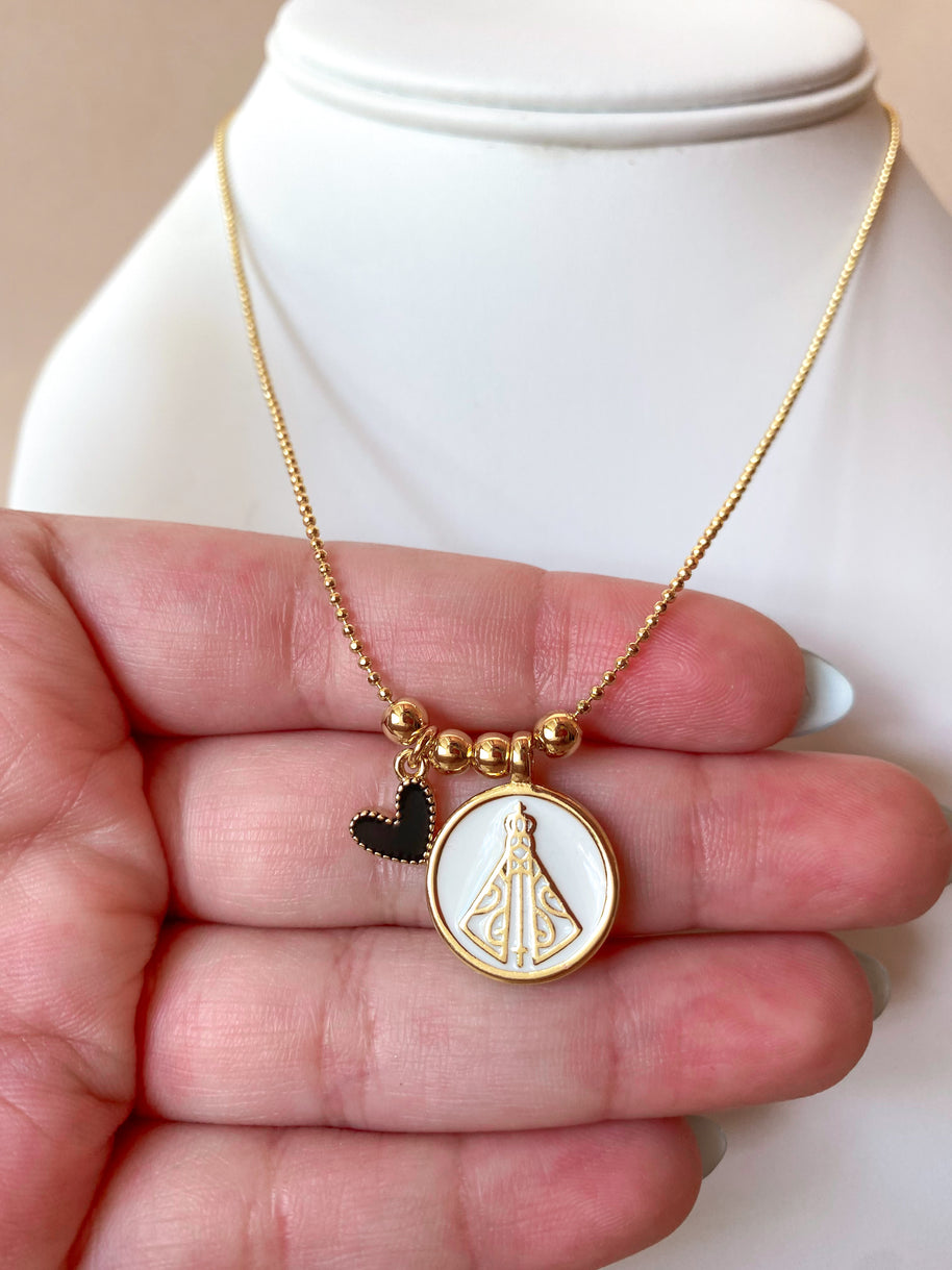 Virgin of the Valley Black Heart Adjustable Necklace
