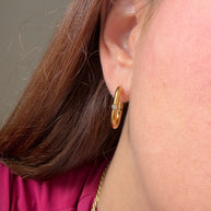 Golden Steel Thick Single Zircon Oval Hoops
