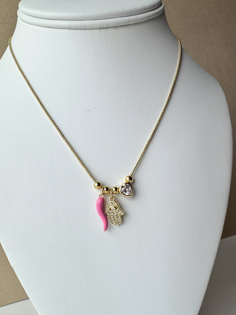 Pink Hamsa 🪬 Charms Necklace