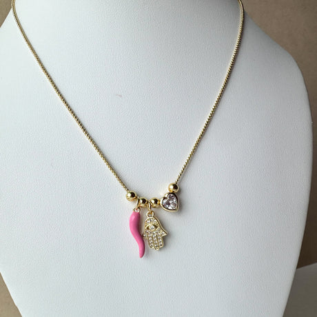 Pink Hamsa 🪬 Charms Necklace