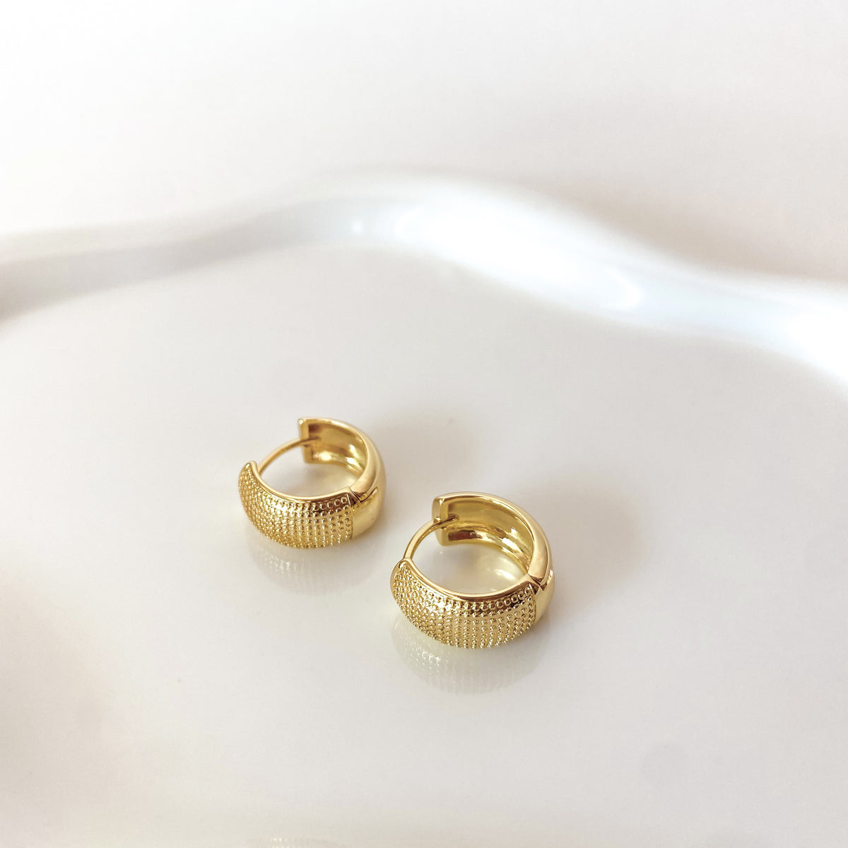 Golden Thick Textured Wide Hoops Earrings