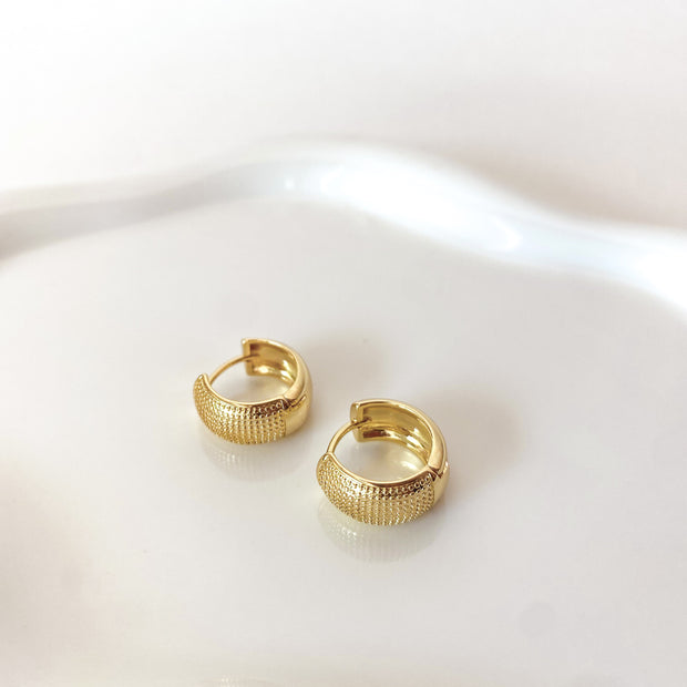 Golden Thick Textured Wide Hoops Earrings