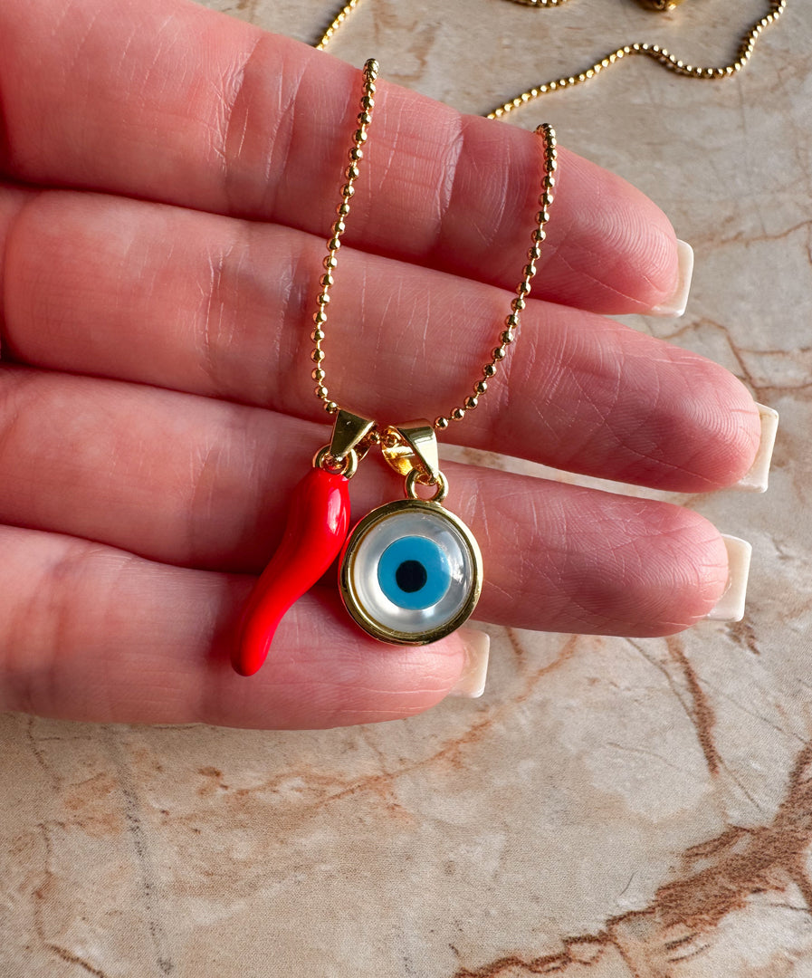 Cadenas Evil Eye + Cuernito + Horseshoe