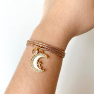 Adjustable Rose Gold Magnetic Cord Moon and Pink Heart Crystal Bracelet/Necklace