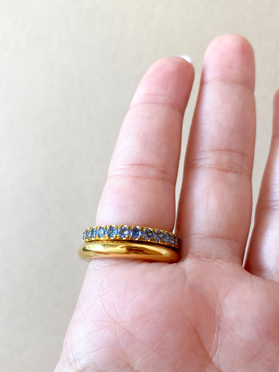 Double Golden and Blue Crystals Steel Ring