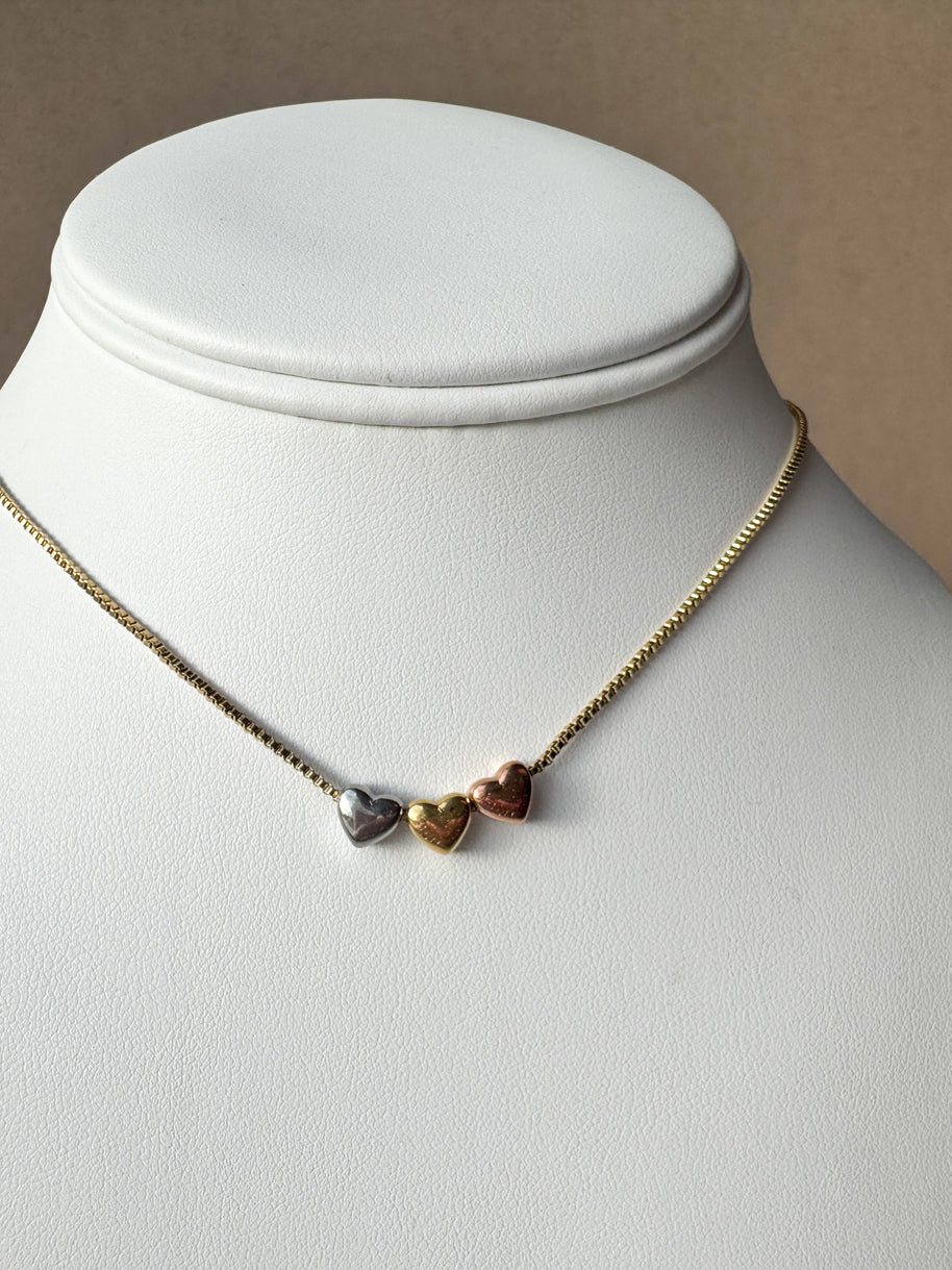 3 Gold Hearts Steel Necklace