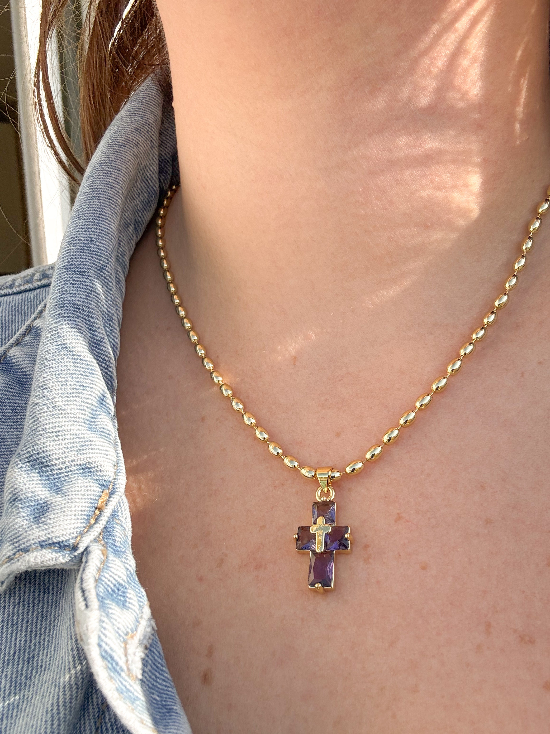 Cadena Cruz Cristal Morado