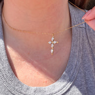 Golden Crystal Cross Steel Necklace