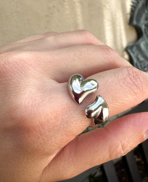 Stainless Steel Ring Adjustable Silver Hearts