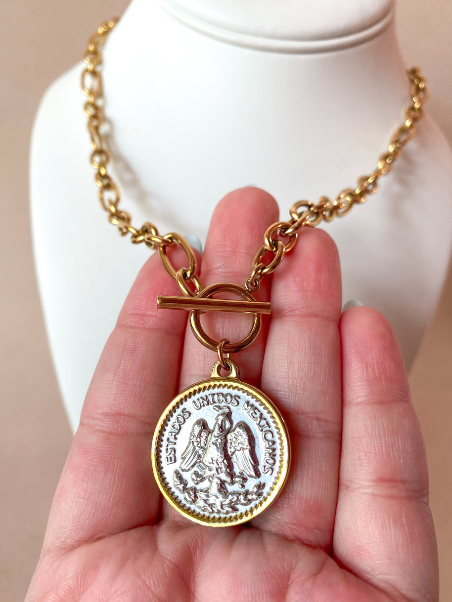 Reversible 2 Tones Coin Large Steel Necklace