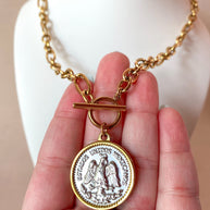 Reversible 2 Tones Coin Large Steel Necklace