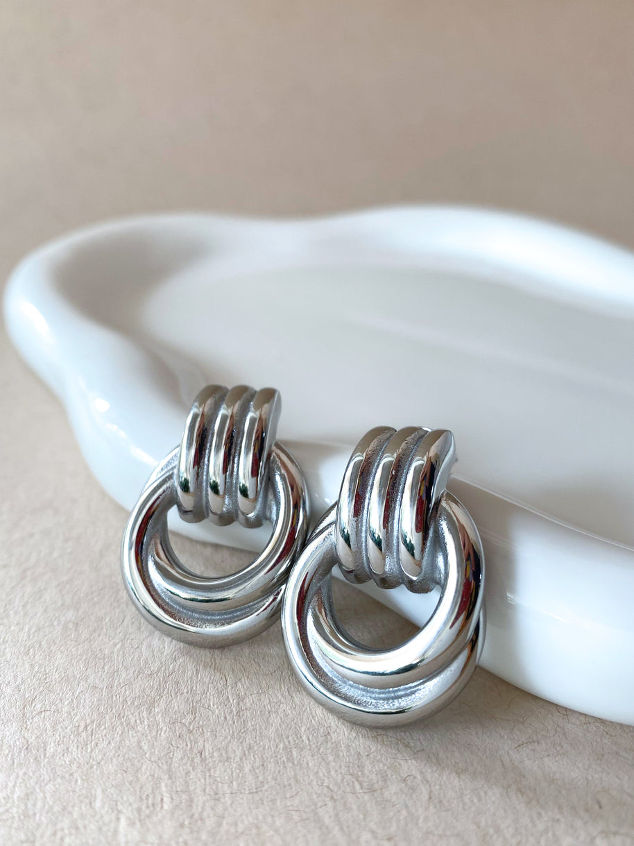 Silver Big 2 Shape Style Steel Hoops