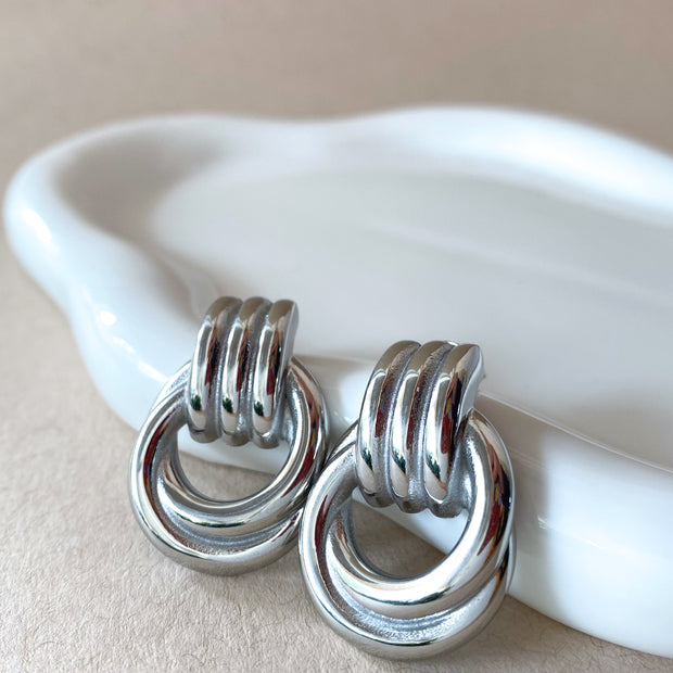 Silver Big 2 Shape Style Steel Hoops