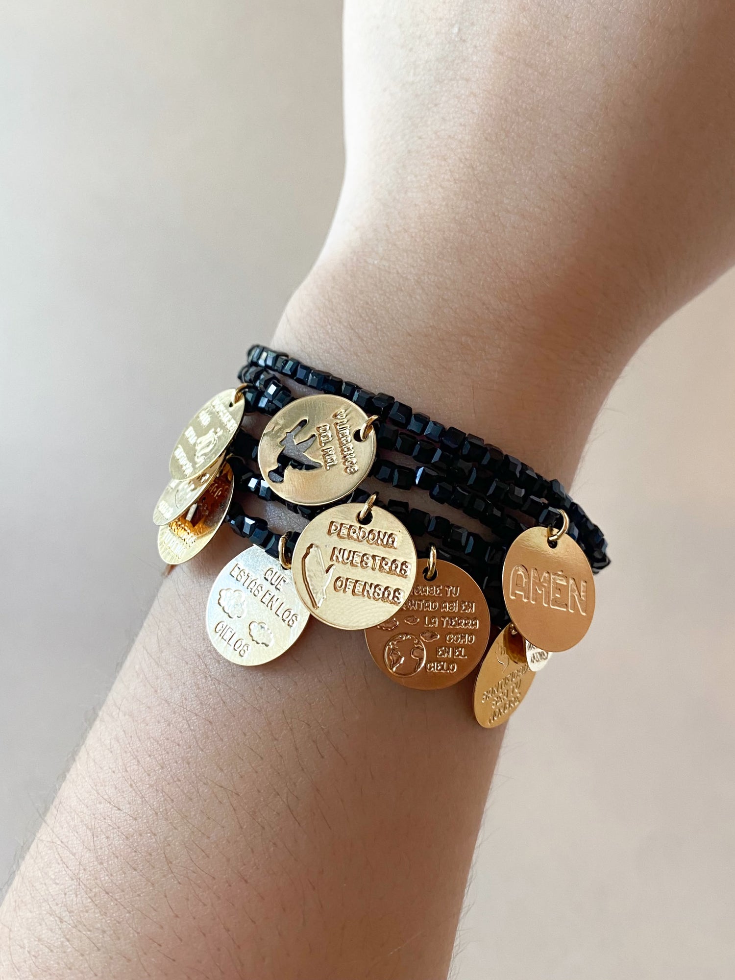 Our Father Prayer Charms Black Adjustable Bracelet
