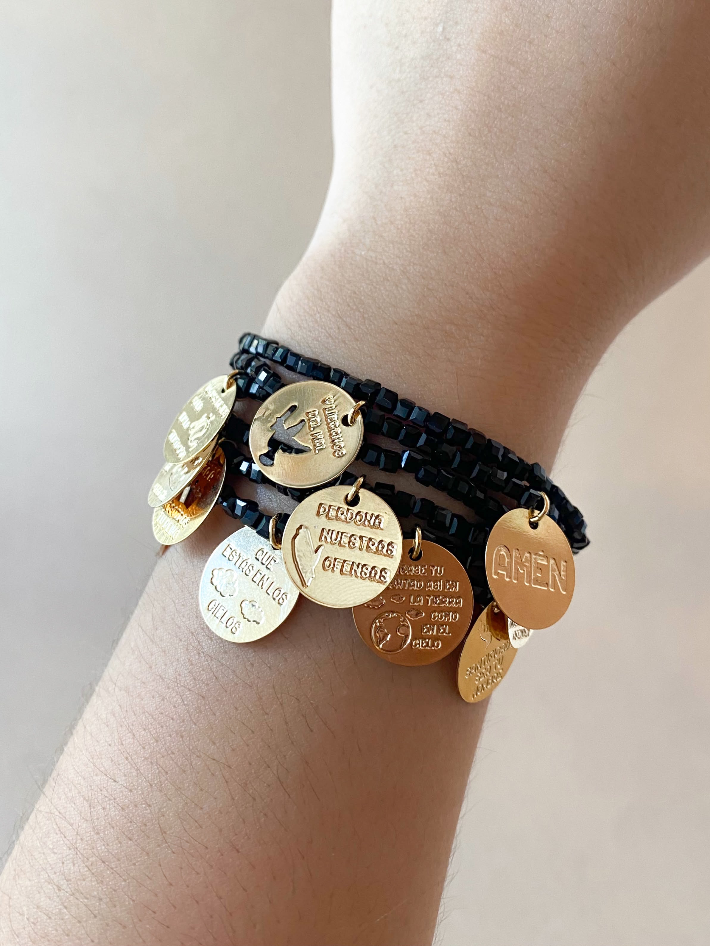 Our Father Prayer Charms Black Adjustable Bracelet