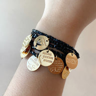 Our Father Prayer Charms Black Adjustable Bracelet