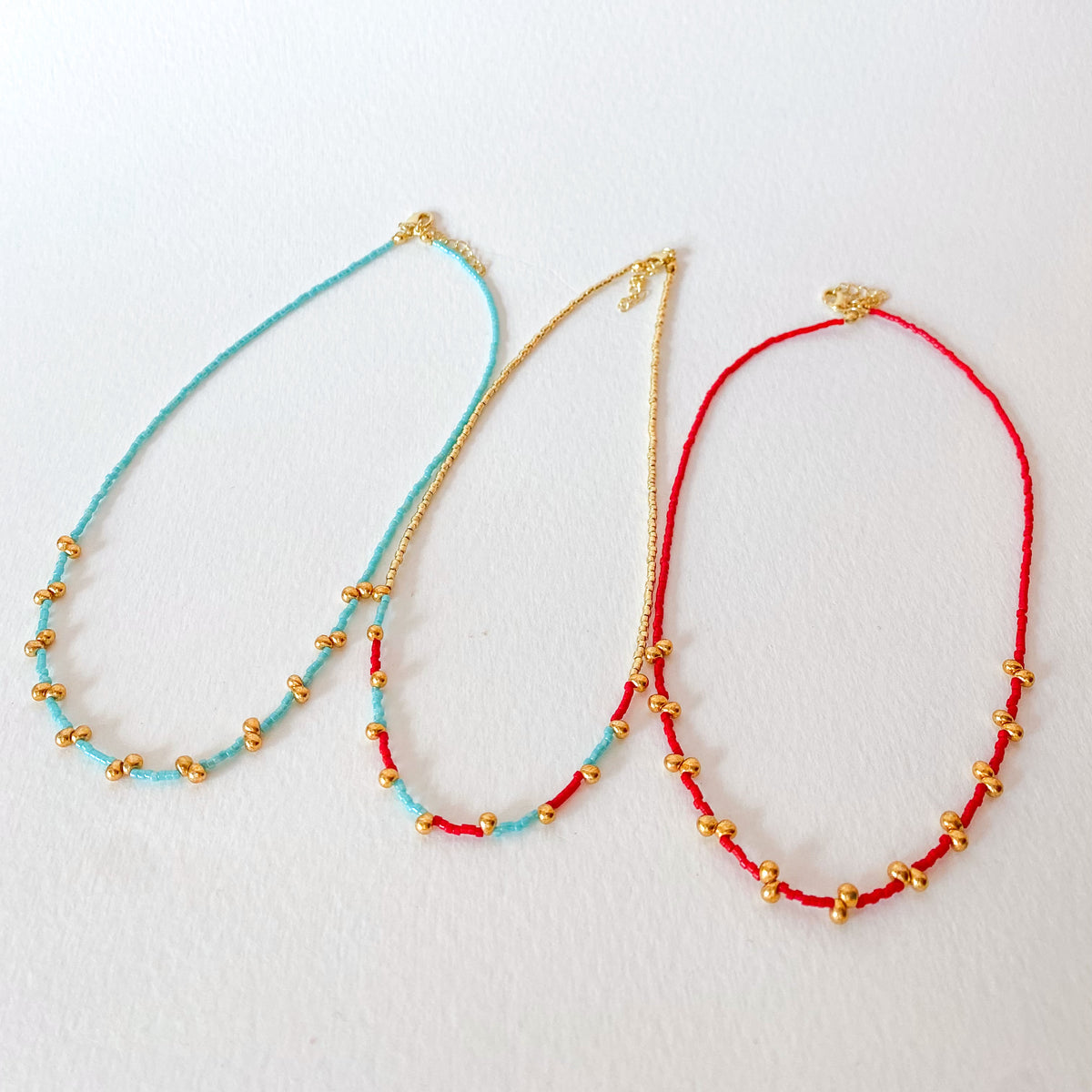Red and Turquoise Blue Golden Miyuki Choker Necklace