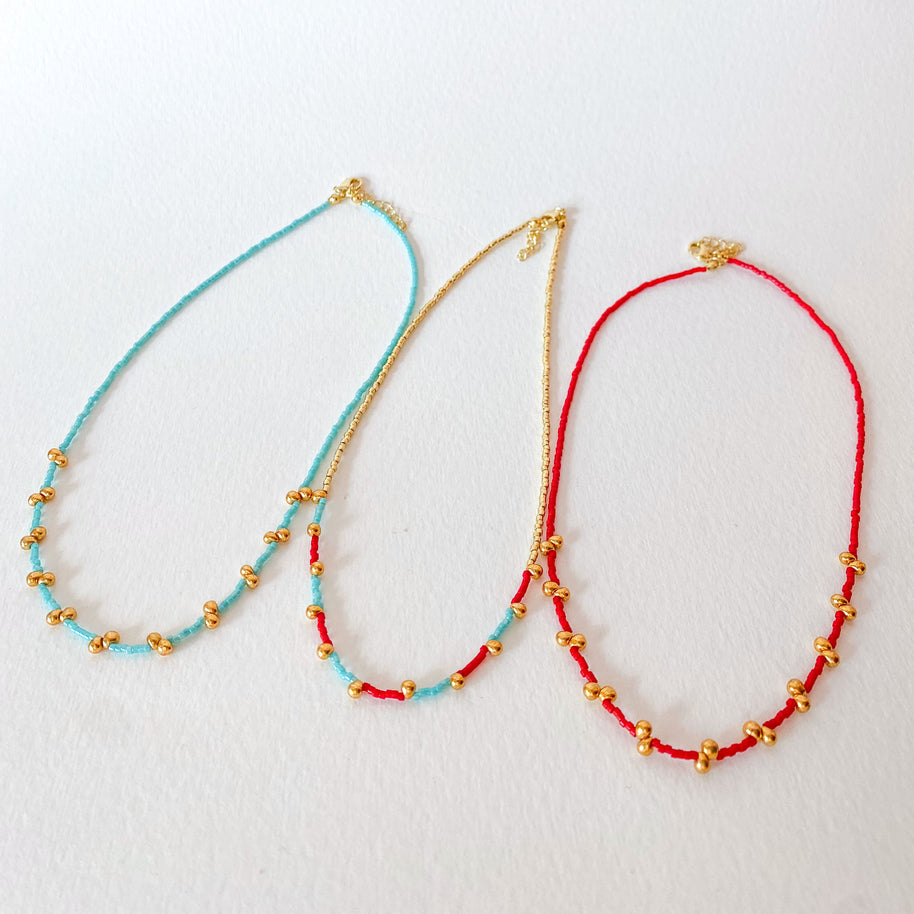 Red and Turquoise Blue Golden Miyuki Choker Necklace